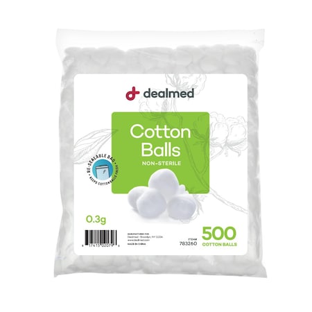 Dealmed Cotton Balls, N/S, Med. 500/Bag, 8/Cs, 4000PK 783260